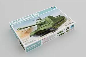 Trumpeter 1/35 scale Soviet Object 268 prototype tank destroyer model kit box showing artwork of the tank in action.