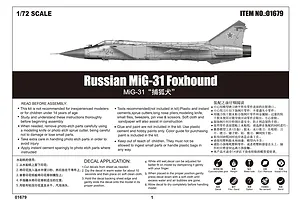 Trumpeter 1/72 Russian MiG-31 Foxhound Fighter Jet Scaled Plastic Model Kit image 27927