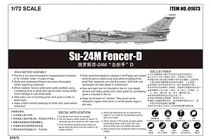 Trumpeter 1/72 Su-24M Fencer-D Jet Scaled Plastic Model Kit image 28002