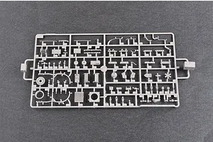 A grey plastic sprue containing various small model parts for a 1/35 scale Russian GAZ-66 truck model kit.