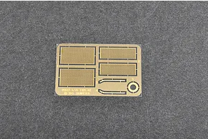 A photo-etched brass detail sheet for a 1/35 scale Trumpeter Type 62 tank model kit, featuring mesh engine deck screens and small structural parts.