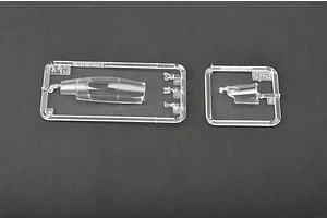 Clear plastic model kit sprues containing the canopy and small parts for a Trumpeter 1/72 scale Russian Su-30MKK model aircraft.