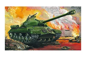 Box art illustration of a green Russian IS-3M heavy tank in a battlefield scene with fire and smoke in the background.