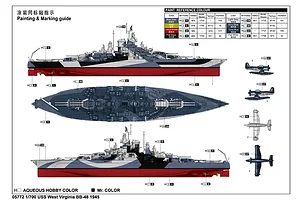 Trumpeter 1/700 USS West Virginia BB-48 1945 Battleship Plastic Model Kit image 29443