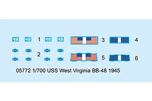 Trumpeter 1/700 USS West Virginia BB-48 1945 Battleship Plastic Model Kit image 29453