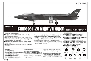 Trumpeter 1/72 Chinese J-20 Mighty Dragon Fighter Jet Scaled Plastic Model Kit image 29509
