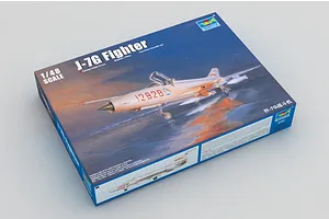 Trumpeter 1/48 scale J-7G Fighter plastic model kit box showing artwork of a silver fighter jet in flight.