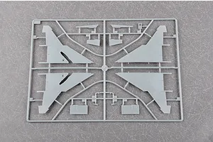 A grey plastic sprue containing aircraft wing components for a 1/48 scale model kit.