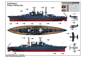 Trumpeter 1/700 USS Tennessee BB-43 1941 Battleship Plastic Model Kit image 29660
