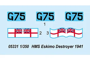 Trumpeter 1/350 HMS Eskimo 1941 Destroyer Plastic Model Kit w/ Australian Decals image 29695