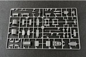 A grey plastic sprue containing various unpainted model aircraft parts for a 1/48 scale J-7A fighter jet kit.