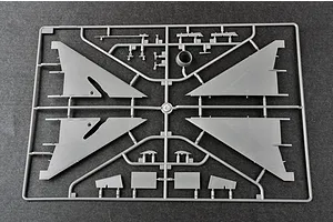 A grey plastic sprue containing model aircraft wing and control surface parts for a 1/48 scale model kit.