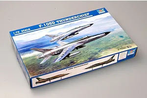 Trumpeter 1/72 scale F-105D Thunderchief plastic model kit box showing artwork of two fighter jets in flight over a landscape.
