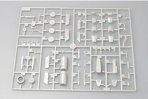 A grey plastic sprue containing various unpainted model aircraft parts for a 1/72 scale F-105D Thunderchief model kit.