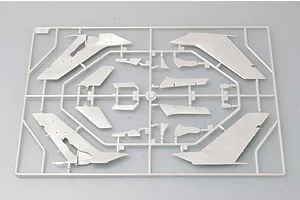 A grey plastic sprue containing various aircraft wing and tail components for a 1/72 scale model kit.