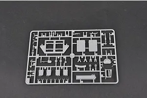 A grey plastic sprue containing various unpainted model parts for the Trumpeter 1/35 Canadian Grizzly AVGP kit.