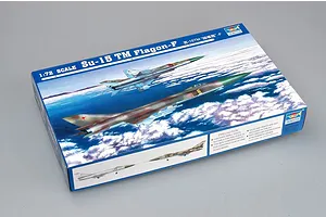 Trumpeter 1/72 scale Su-15TM Flagon-F model aircraft kit box featuring artwork of the jet flying over clouds.