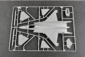 A grey plastic model kit sprue featuring the fuselage and wing components of a Shenyang J-31 fighter jet.