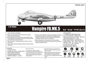 Trumpeter 1/48 Vampire FB.MK.5 Fighter Jet Scaled Plastic Model Kit image 30168