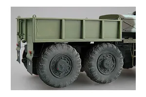 Close-up of the rear cargo bed and dual wheels of a 1/35 scale KZKT-537L military truck model kit.
