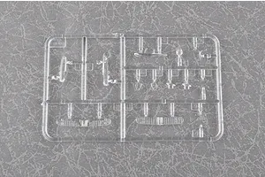 A clear plastic sprue containing small model aircraft parts for a 1/350 scale IMAM Ro.43 model kit.