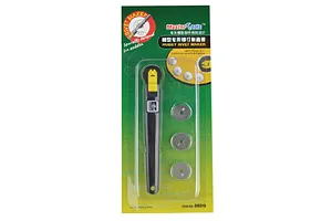 Trumpeter Master Tools rivet maker tool with handle and three interchangeable circular blades on a green blister pack card.