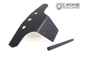 T-Bone Racing black front basher bumper and mounting rod for Traxxas E-Maxx RC car on a white background.