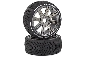 Louise 3.3" GT-Tarmac MFT (Soft) Tyres on Black Chrome 8 Spoke Rims - Glued Wheels 2Pcs image 33377