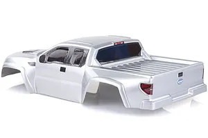 A silver pre-painted RC short course truck body shell by HSP, viewed from the rear three-quarter angle against a white background.