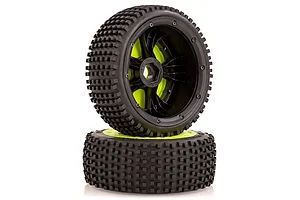 Rovan 4.7/5.5" V5 Front/Rear Dirt Buster Tyres on Green Dish Rims - Beadlocked Wheels 2Pcs image 35729