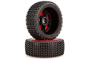 Rovan 4.7/5.5" V5 Front/Rear Dirt Buster Tyres on Red Dish Rims - Beadlocked Wheels 2Pcs image 35731