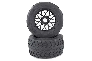 Rovan 4.7/5.5" Baja 5B Rear Tarmac Buster Tyres on Black Mesh Rims - Beadlocked Wheels 2Pcs image 36164