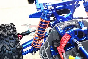 GPM Blue Aluminium Traxxas Rustler 4x4 Rear Shocks 2Pcs w/ Optional Spring Rates image 37027