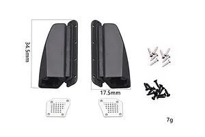 GPM Racing black fender vents for TRX-4 Ford Bronco with included metal mesh inserts and mounting screws, shown with dimension labels.