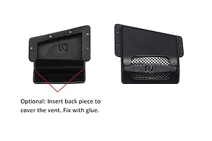 Two black fender vent components for a Traxxas TRX-4, showing the front mesh grille and an optional back cover piece with instructional text.