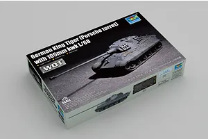 Trumpeter 1/72 scale German King Tiger Porsche Turret tank model kit box showing a finished model on the cover.