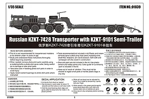 Trumpeter 1/35 Russian KZKT-7428 w/ KZKT-9101 Semi-Trailer Transporter Truck Scaled Plastic Model Kit image 37606