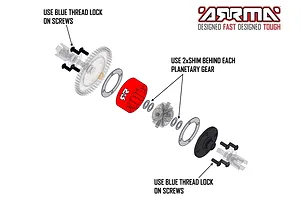 ARRMA Red Aluminium Differential Case Set w/ Hardware image 38054