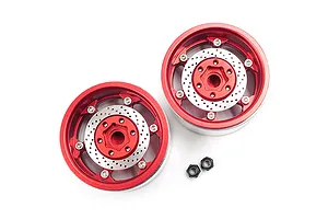 Yeah Racing Red Aluminium 1.9" BXC 6 Spoke Rims 2Pcs w/ Brake Rotors image 38502
