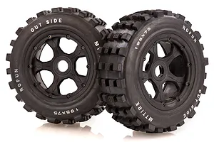 Rovan 4.7/5.5" Baja 5T/5SC Front MX Tyres on Black Rims - Beadlocked Wheels 2Pcs image 39971