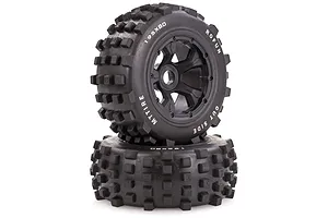 Rovan 4.7/5.5" Baja 5T/5SC Rear MX Tyres on Black Rims - Beadlocked Wheels 2Pcs image 39974