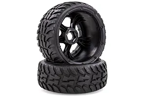 Rovan 4.7/5.5" Baja 5B Tarmac Buster II Tyres on Black Rims - Beadlocked Wheel Set 4Pcs image 40098