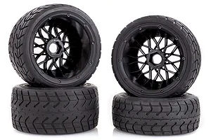 Rovan 4.7/5.5" Baja 5B Tarmac Buster Tyres on Black Mesh Rims - Beadlocked Wheel Set image 40100