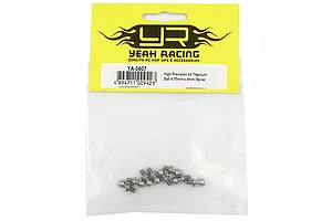 Eight Yeah Racing 64 Titanium 4.75x4mm pivot balls in a clear plastic bag with a yellow header card.