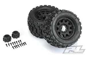 Pro-Line 3.8" Badlands MX38 Tyres on Black Raid Rims - Glued Wheels 2Pcs image 40953