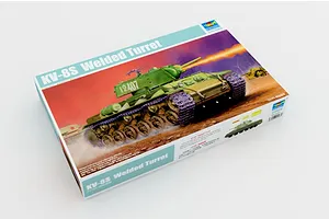 Trumpeter 1/35 scale Soviet KV-8S Welded Turret tank model kit box, featuring box art of the tank in action.