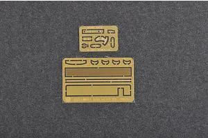 Two photo-etched brass detail sheets for a Trumpeter 1/35 scale model kit on a grey felt background.