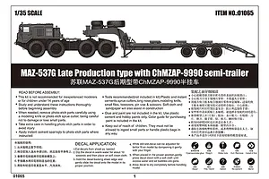 Trumpeter 1/35 MAZ-537G Late Production w/ ChMZAP-9990 Semi-Trailer Transporter Truck Scaled Plastic Model Kit image 41649