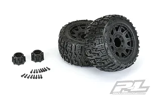 Pro-Line 3.8" Trencher LP Belted Tyres on Black Raid Rims - Glued Wheels 2Pcs image 41835