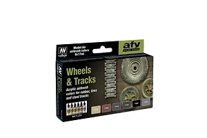 Vallejo Model Air Wheels & Tracks Colour Acrylic Paint Set 6Pcs